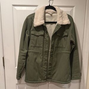 HANG TEN Fleece-lined Cotton Canvas Jacket in Green